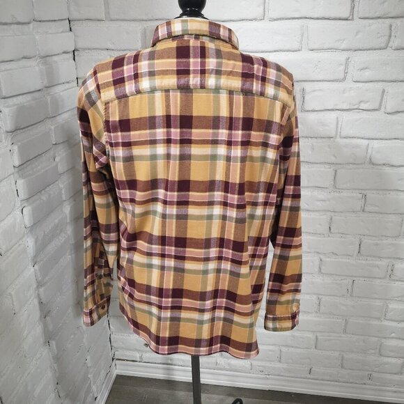 L.L. Bean Ladies Size Large Burgundy Tan Grey & White Plaid Button Front Shirt - Picture 2 of 10